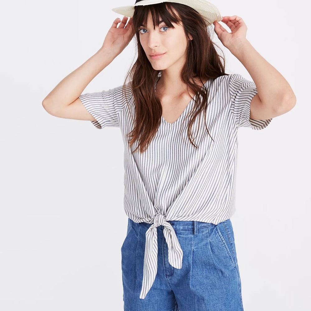 Madewell Striped Tie-Front Top - Large